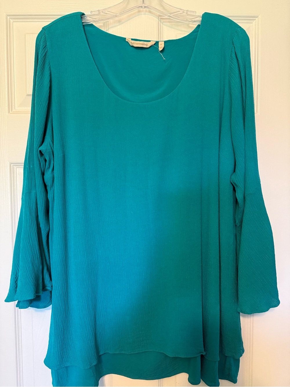 Soft Surroundings Teal Crinkle Scoop Neck Tunic